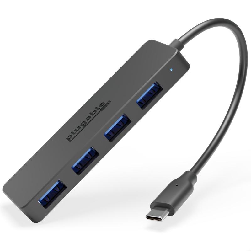 Plugable Technologies USBC-HUB4A hub & concentrateur USB 3.2 Gen 1 (3.1 Gen 1) Type-C 5000 Mbit/s Noir