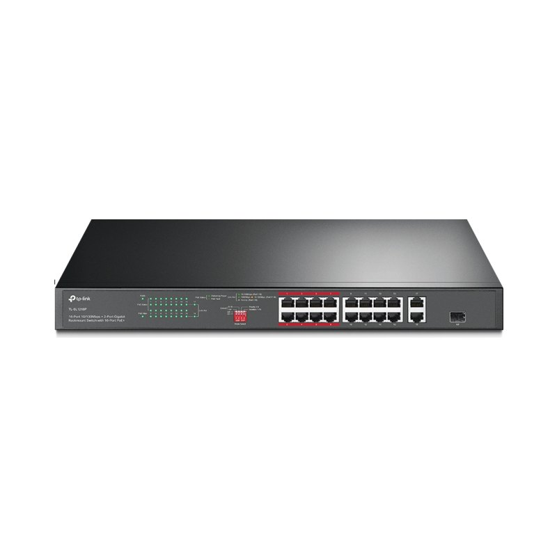 TP-Link 16-Port 10/100 Mbps + 2-Port Gigabit Rackmount PoE Switch with 16-Port PoE+