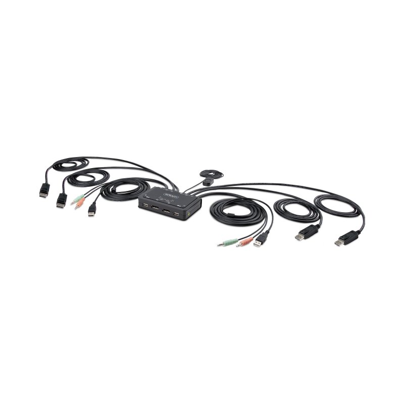 StarTech.com Switch KVM à 2 ports avec Câble DisplayPort, 4K 60Hz, KVM Compact avec Câbles Intégrés USB-A/DisplayPort/Audio de 1,5m, Alimenté par bus - Commutation à Distance par Bouton-Poussoir/Clavier à Effleurement