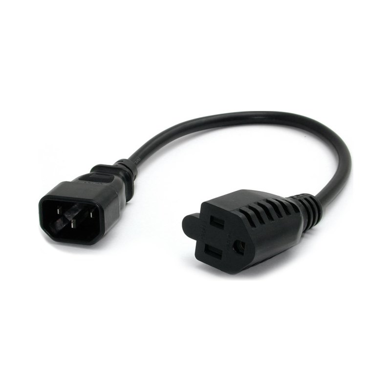 StarTech.com 1ft (30cm) Power Extension Cord, IEC 320 C14 to NEMA 5-15R, 10A 125V, 18AWG, Black Computer Power Extension Cord, AC Outlet Extension Cable for Power Supplies/PDUs/ Network Equipment, UL Listed