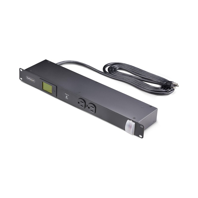 StarTech.com 8-Outlet Horizontal Rack Mount Metered PDU, 1U Server Power Strip w/Surge Protector, 125V/15A, 8ft (2.4m) Power Cable, Power Distribution Unit, TAA