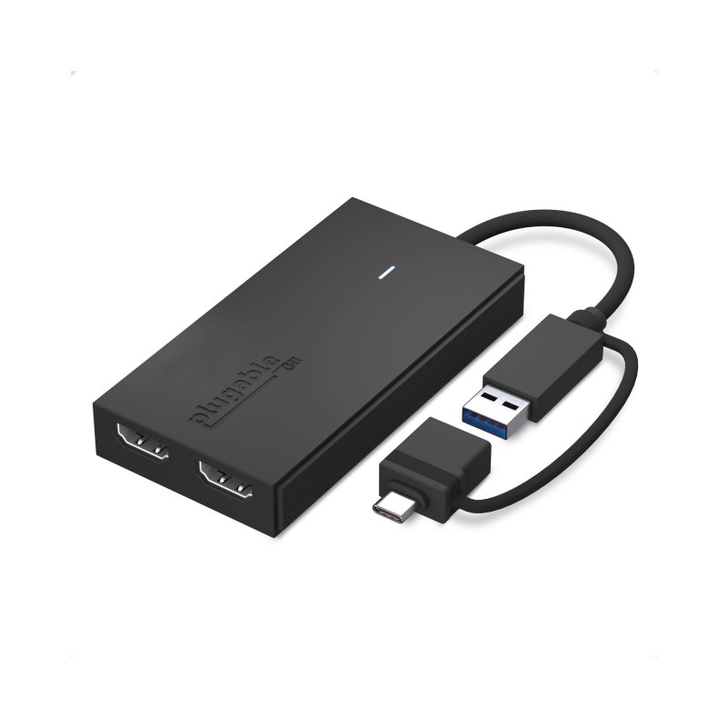 Plugable Technologies Dual Monitor Adapter for M1/M2/M3 Based macOS Systems, Windows, ChromeOS. Broad Compatibility - Thunderbolt, USB-C or USB 3.0 to HDMI Adapter for Dual Monitors at 1920x1080 @ 60Hz resolution