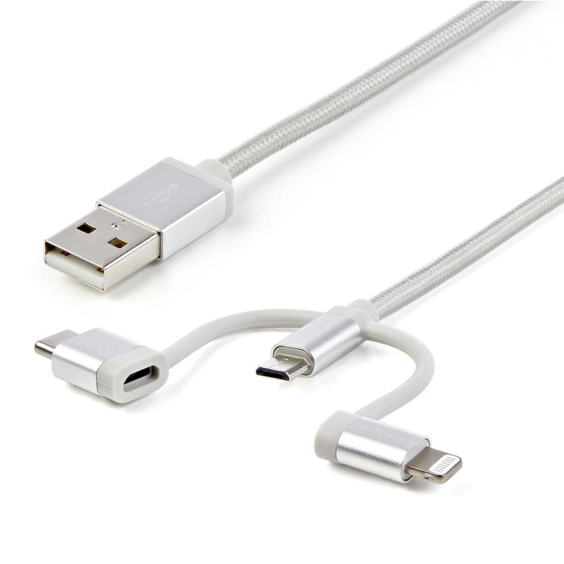 StarTech.com Câble USB multi connecteur de 1 m - Lightning, USB-C, Micro USB