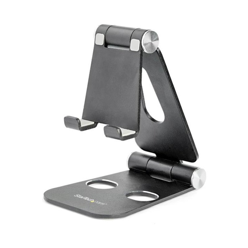 StarTech.com Phone and Tablet Stand - Foldable Universal Mobile Device Holder for Smartphones & Tablets - Adjustable Multi-Angle Ergonomic Cell Phone Stand for Desk - Portable - Black