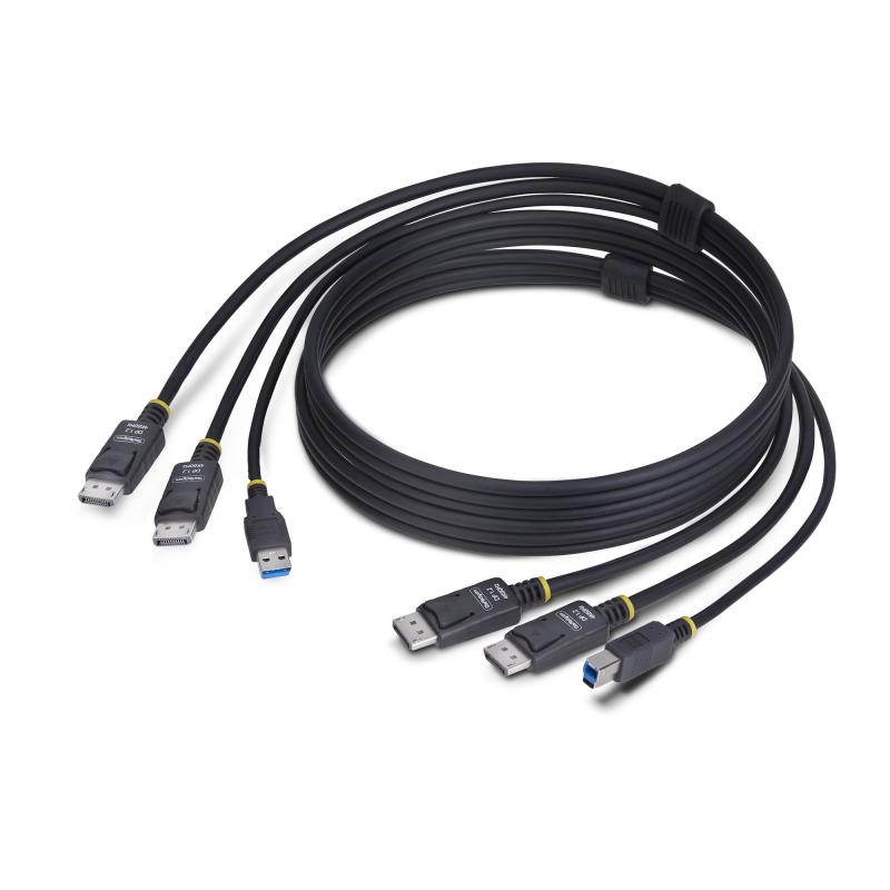 StarTech.com Câble KVM Double DisplayPort de 1,8m et USB 5Gbps, 4K 60Hz, Câble Combo à Compatibilité Universelle DP 1.2 et USB pour Commutateurs/Switchs KVM à Deux Moniteurs