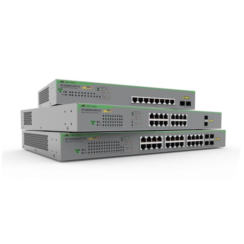 Allied Telesis GS950/10PS-V2 Géré Gigabit Ethernet (10/100/1000) Connexion Ethernet, supportant l'alimentation via ce port (PoE) Argent