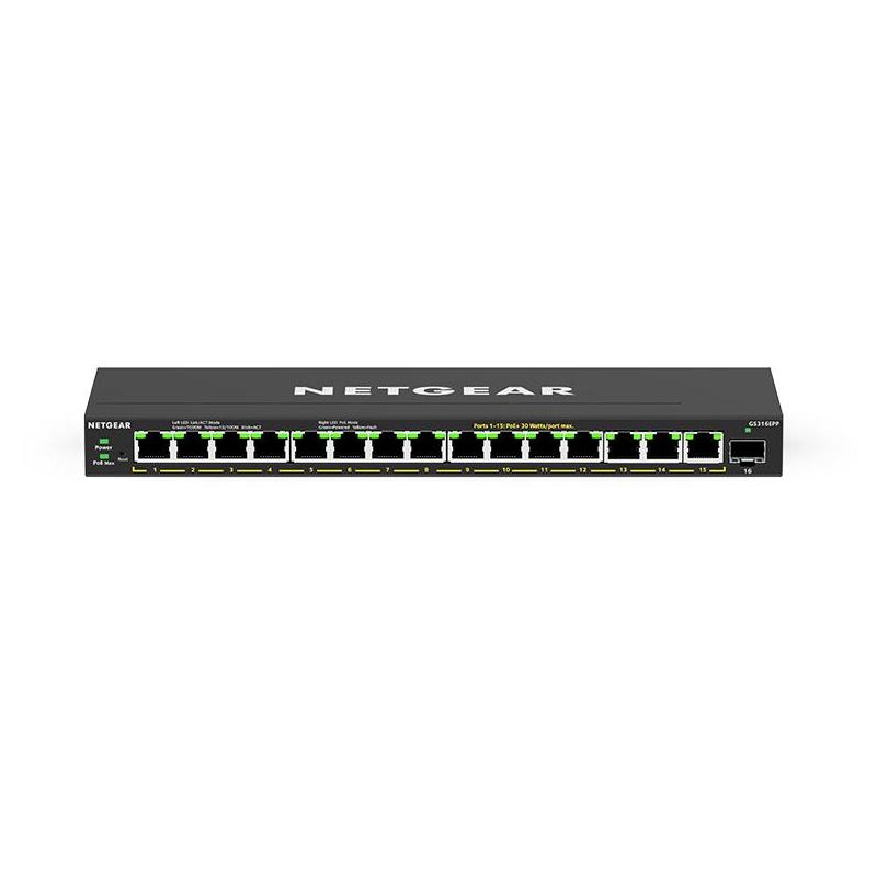 NETGEAR GS316EPP Géré Gigabit Ethernet (10/100/1000) Connexion Ethernet, supportant l'alimentation via ce port (PoE) Noir