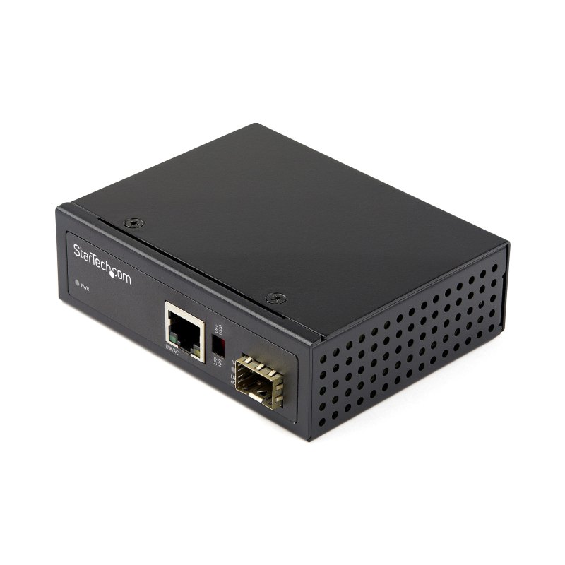 StarTech.com Industrial Fiber to Ethernet Media Converter - 10/100/1000 Mbps SFP to RJ45/Cat6 - Singlemode/Multimode Optical Fiber to Copper Gigabit Network - 12-56V DC - IP-30/ -40 to +75C - TAA