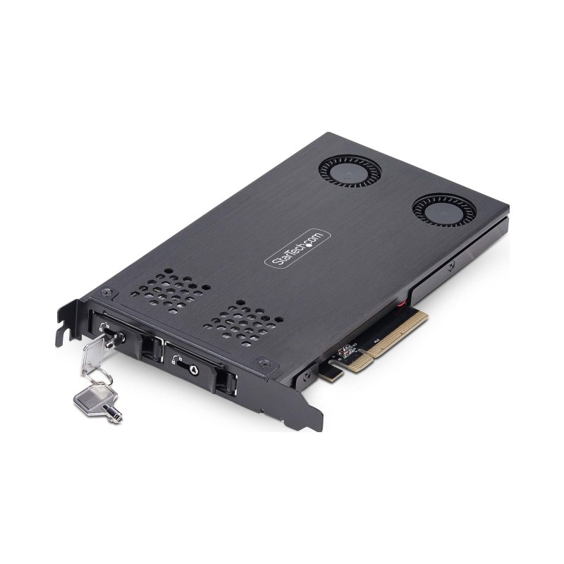 StarTech.com Double Baie M.2 NVMe SSD vers PCIe x8 avec Plateau Amovible, Bifurcation PCIe requise, Installation sans Outils, PCIe Backplane avec Deux Baies de Disques Hot-Swap