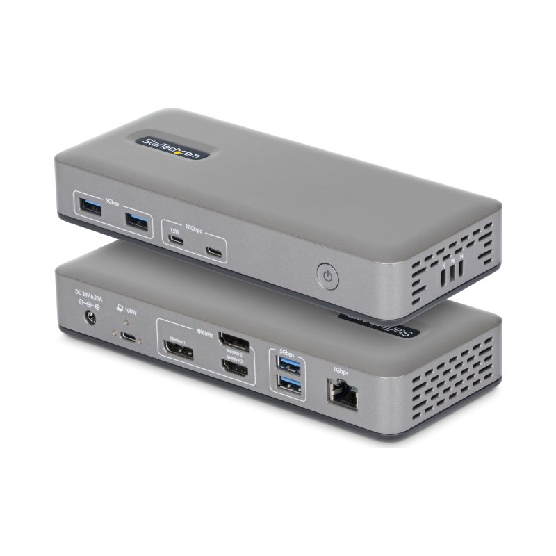 StarTech.com USB-C Docking Station Triple 4K Displays (2x 4K 60Hz, 1x 4K 30Hz), 100W Power Delivery, 6 USB Ports (10Gbps), Gigabit Ethernet, DisplayPort + HDMI, Driverless Windows Laptop Dock