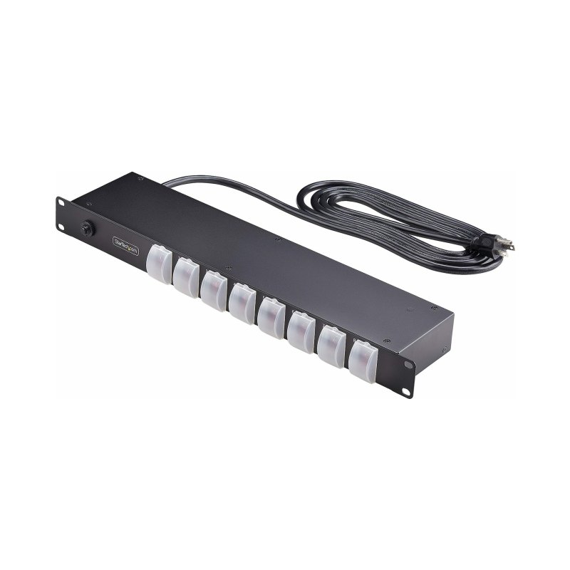 StarTech.com 8-Outlet Horizontal Rack Mount PDU, 1U Power Strip, Interrupteurs Marche/Arrêt de Prise Individuels avec Couvercles, Disjoncteur 15A, Câble 8ft/2.4m, NEMA 5-15P/R, TAA