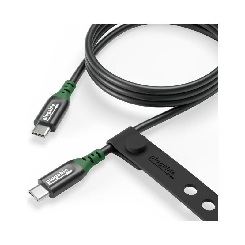 Plugable Technologies USB C to USB C Cable, 240W USB C Charging Cable 20Gbps, 4K 120Hz, 8K 60Hz USB-C Monitor, iPhone, MacBook, iPad, Samsung Galaxy, 3.3 Feet with Silicone Cable Management Strap (USBC-240W-1M)