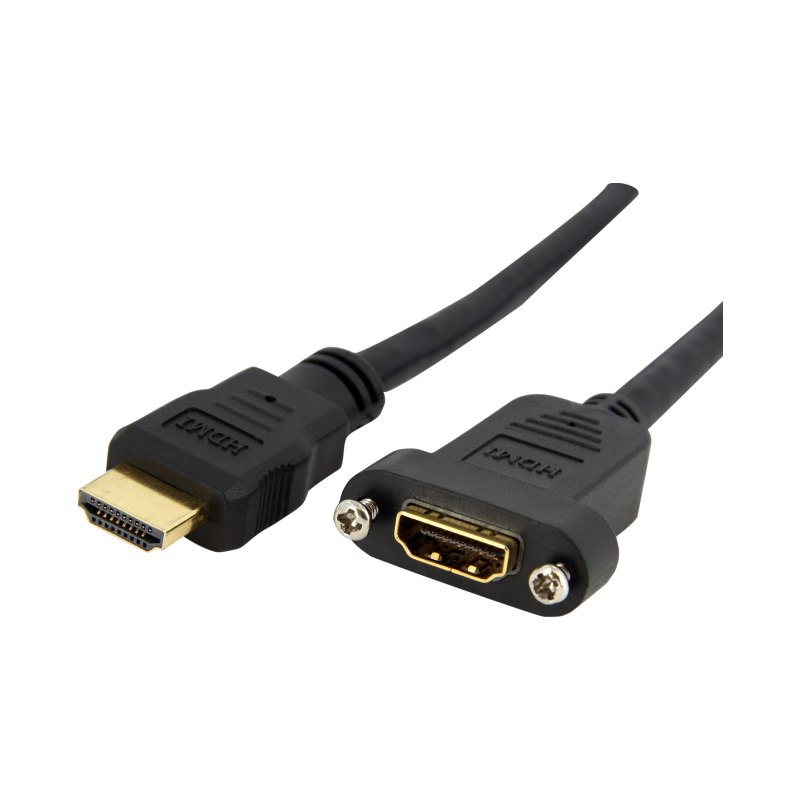 StarTech.com 3ft (91cm) HDMI Femelle à Mâle Adaptateur, 4K Haute Vitesse Panneau de Montage HDMI Câble, 4K 30Hz UHD HDMI, 10,2 Gbps Bande passante, 4K HDMI Femelle à HDMI Mâle, HDMI Connecteur de Câble de Montage de Panneau