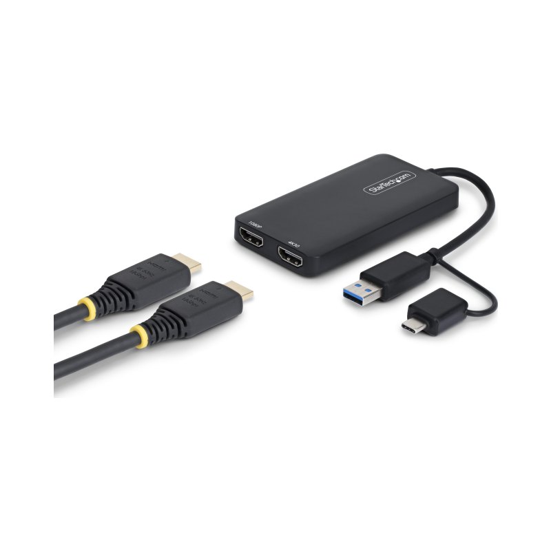 StarTech.com Adaptateur USB vers Double HDMI, USB A/C vers 2 Écrans HDMI (1x 4K30Hz, 1x 1080p), Câble de 11 cm, Adaptateur USB 3.0 vers Écran HDMI, Windows/macOS, Noir