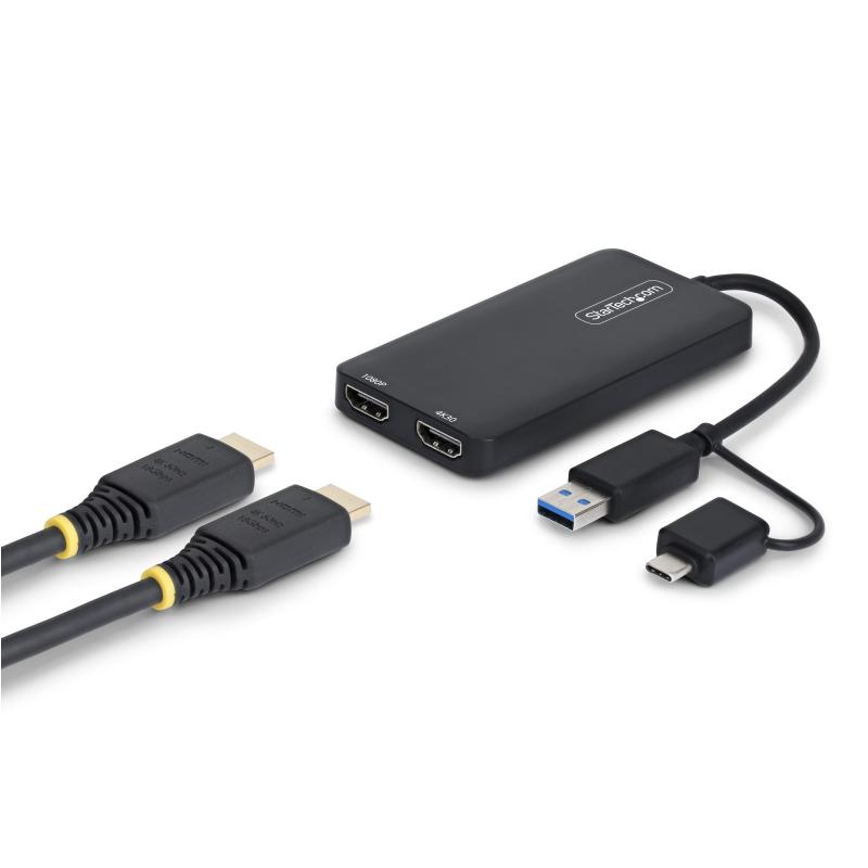 StarTech.com Adaptateur USB vers Double HDMI, USB A/C vers 2 Écrans HDMI (1x 4K30Hz, 1x 1080p), Câble de 11 cm, Adaptateur USB 3.0 vers Écran HDMI, Windows/macOS, Noir