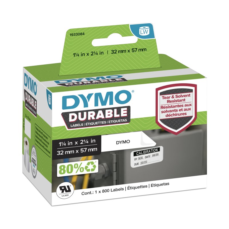 DYMO Original LabelWriter Durable Labels | 57mm x 32mm | White Poly | 800 Self-Adhesive Labels | High-Performance | For LabelWriter Label Makers