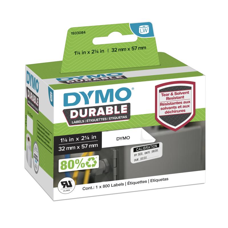 DYMO LW Étiquettes industrielles résistantes | authentique | plastique blanc | 32 mm x 57 mm | 1 rouleaux de 800) | pour étiqueteuses LabelWriter 450/550 et 4XL/5XL