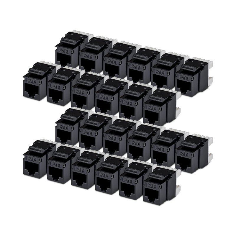 StarTech.com Jack Keystone Cat6, Lot de 24 Prises Ethernet RJ45 Keystone, Prise Murale UTP Cat6, Connecteur à 180 Degrés 110 Punch Down, Noir