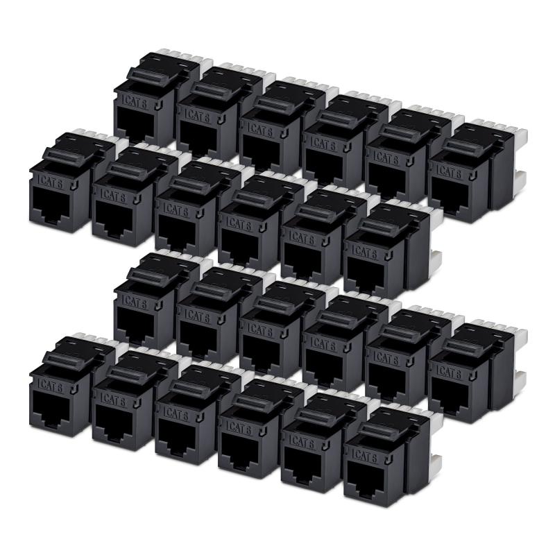 StarTech.com Jack Keystone Cat6, Lot de 24 Prises Ethernet RJ45 Keystone, Prise Murale UTP Cat6, Connecteur à 180 Degrés 110 Punch Down, Noir