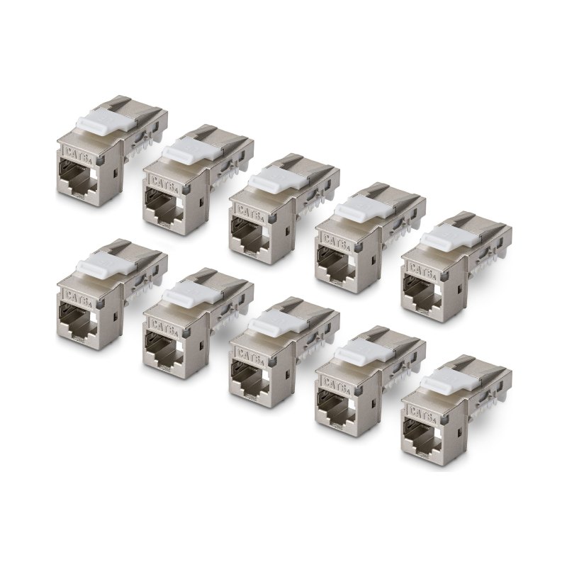 StarTech.com Jack Keystone Cat6a Blindé, Lot de 10 Prises Ethernet RJ45 Keystone, Prise Murale STP Cat6a, 90 Degrés Sans Outil