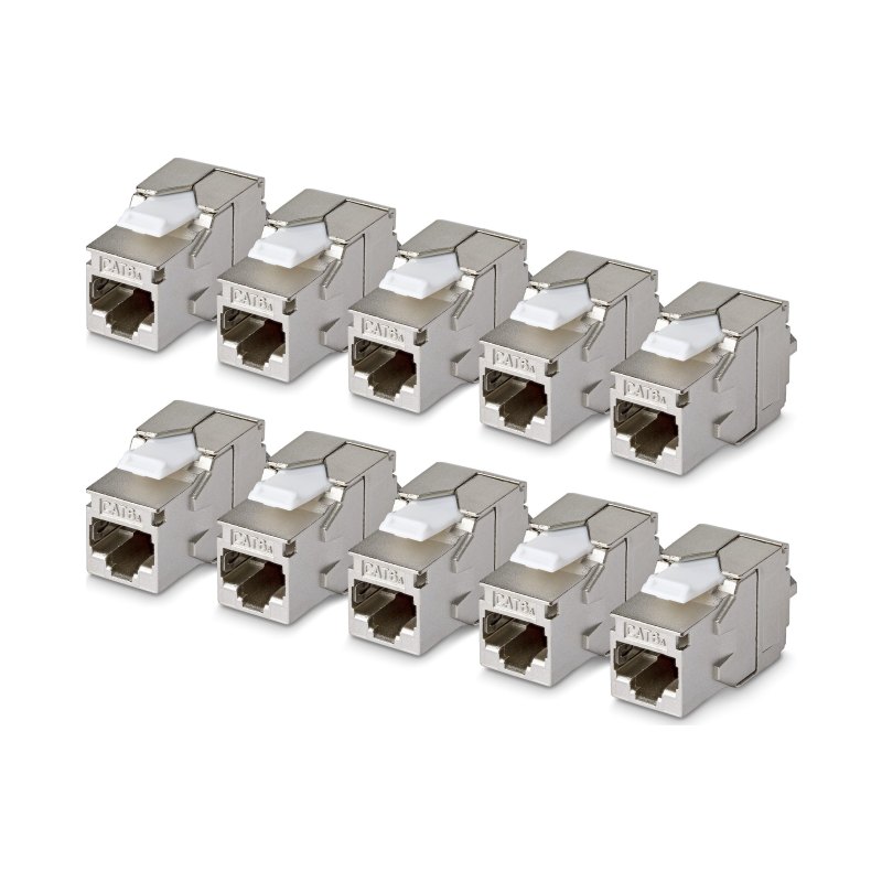 StarTech.com Jack Keystone Cat6a Blindé, Lot de 10 Prises Ethernet RJ45 Keystone, Prise Murale STP Cat6a, 180 Degrés Sans Outil