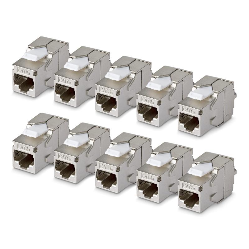 StarTech.com Jack Keystone Cat6a Blindé, Lot de 10 Prises Ethernet RJ45 Keystone, Prise Murale STP Cat6a, 180 Degrés Sans Outil