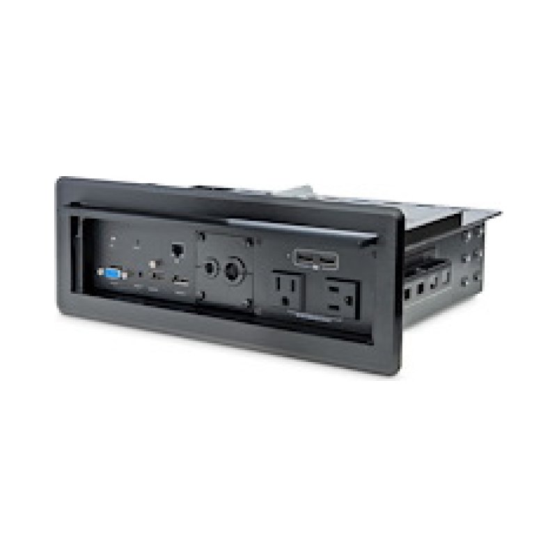 StarTech.com Boîtier de table de conférence pour la connectivité AV et l'alimentation/la recharge - Sortie HDMI 4K avec entrées HDMI, DP et VGA, GbE, Audio - Station de recharge avec 2x USB-A et 2x prises AC 120V UL