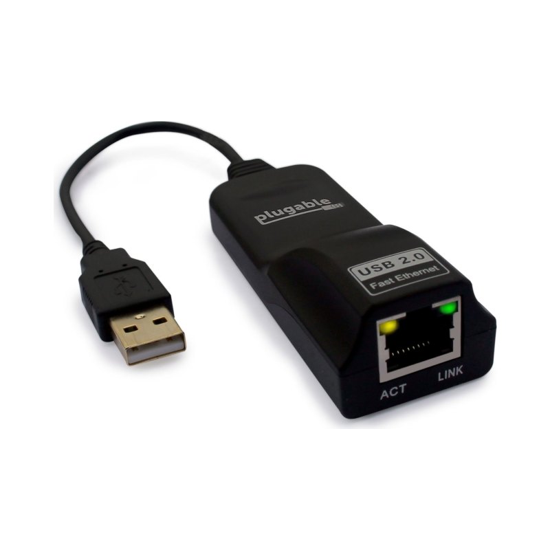Plugable Technologies USB 2.0 to Ethernet Fast 10/100 LAN Wired Network Adapter - Driverless and Compatible with Chromebook, Windows, Linux