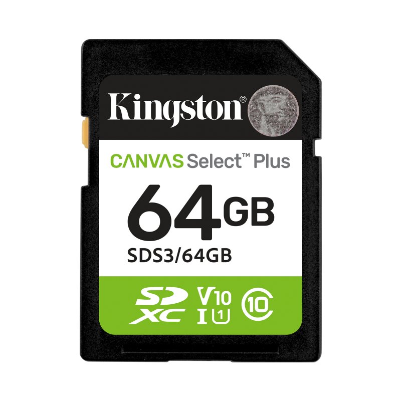 Kingston Technology 64 Go SDXC Canvas Select Plus Gen3 100 Mo/s C10 UHS-I U1 V10