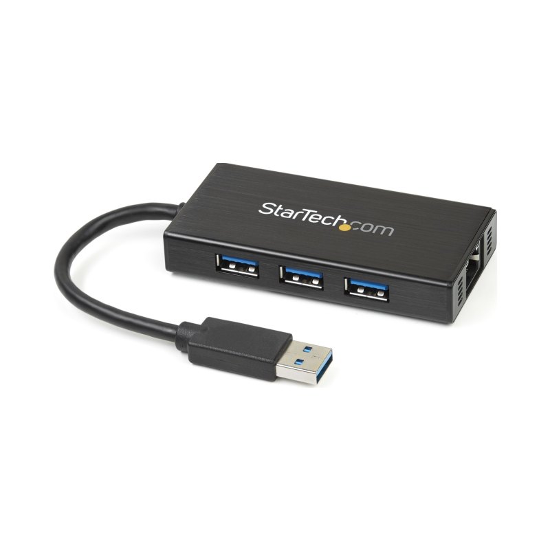 StarTech.com Hub USB 3.0 (5Gbps) portable à 3 ports avec câble intégré plus Gigabit Ethernet - Aluminium