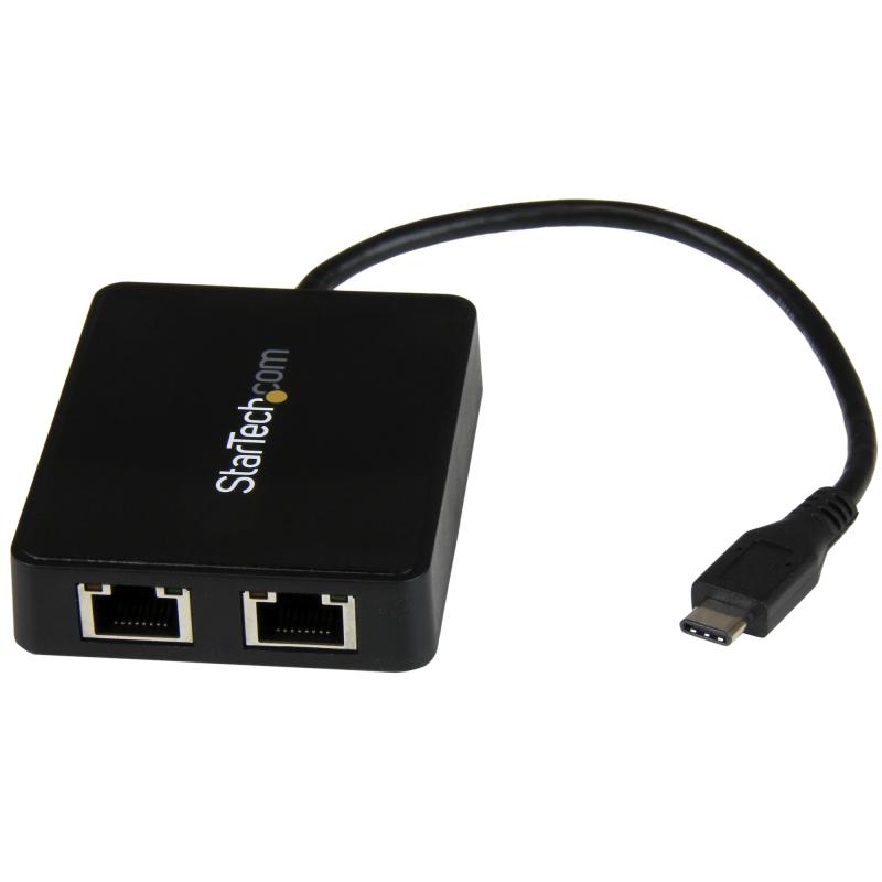 StarTech.com Adaptateur USB-C vers Ethernet Gigabit Double avec Port USB 3.0 (Type-A) - Adaptateur Réseau Gigabit USB Type-C