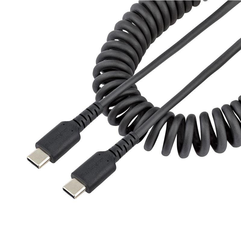 StarTech.com Câble de Charge Rapide USB-C de 50cm, Robuste, Spiralé, Charge et Synchronisation, 3A, USB 2.0, Gaine TPE et Fibre Aramide - Cordon de Charge USB C