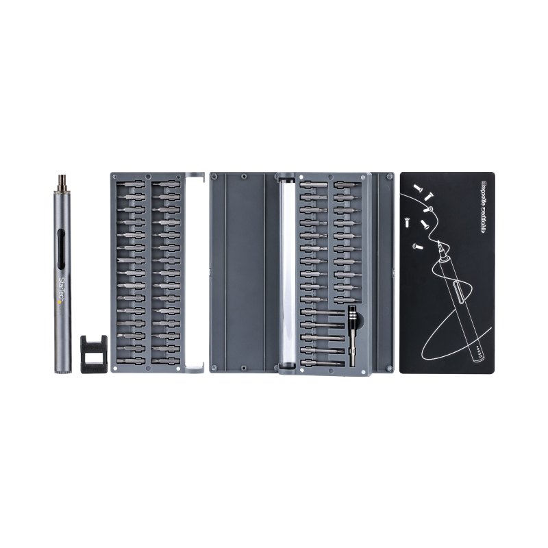 StarTech.com 55-Bit Electric Precision Screwdriver Set - Portable Cordless Battery Powered Bit Driver Kit for Electronics, Laptop, Computers, Tablet & Phone Repairs - Magnetic Work Pad - TAA