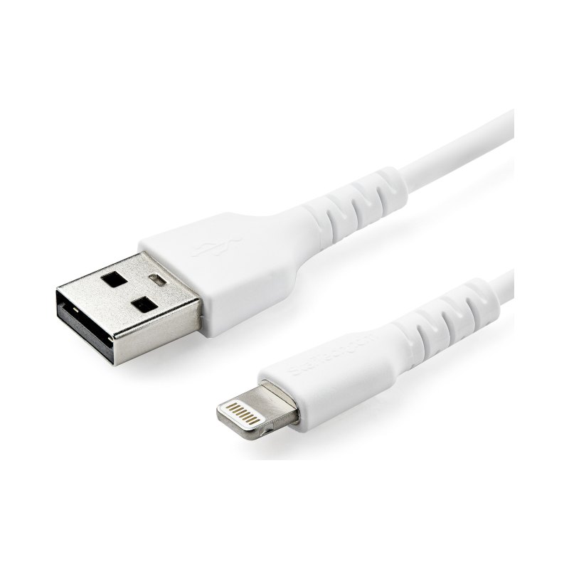 StarTech.com 3 foot (1m) Durable White USB-A to Lightning Cable - Heavy Duty Rugged Aramid Fiber USB Type A to Lightning Charger/Sync Power Cord - Apple MFi Certified iPad/iPhone 12