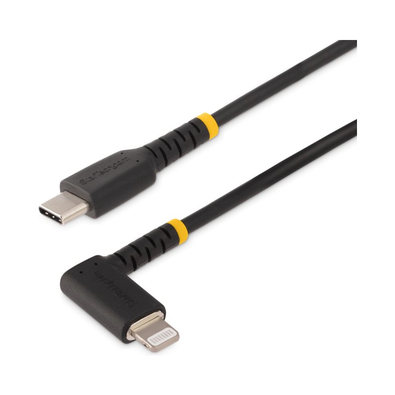StarTech.com 3ft (1m) Durable USB-C to Lightning Cable - Right-Angled Heavy Duty Aramid Fiber USB Type-C to Lightning Charging/Sync Cord - Apple MFi Certified - Rugged iPhone Lightning Cable