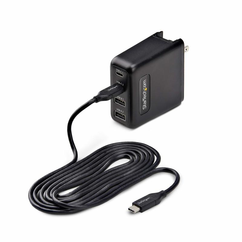 Chargeur mural USB-C StarTech.com 100 W, 2x USB-C/2x USB-A, chargeur portable GaN rapide, adaptateur d'alimentation USB Power Delivery 3.0, câble de 6 pieds/1,8 m