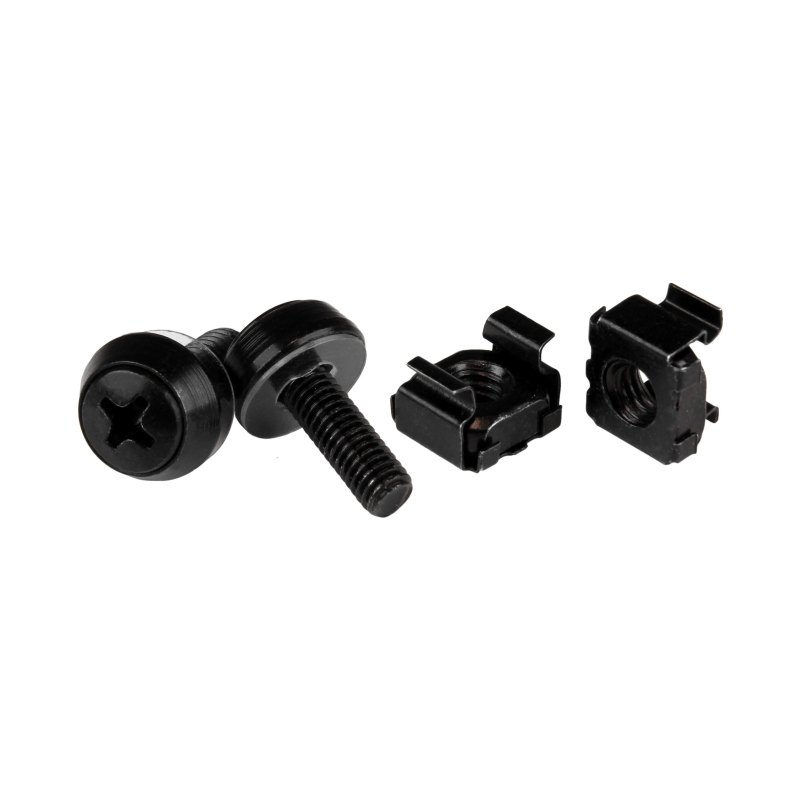StarTech.com 50-Pack 10-32 12mm Screws, Washers and Square Hole Cage Nuts with Installation Tool, Hardware Mounting Kit for 19" or 10" Server Racks, Cabinets and Enclosures, Black - TAA
