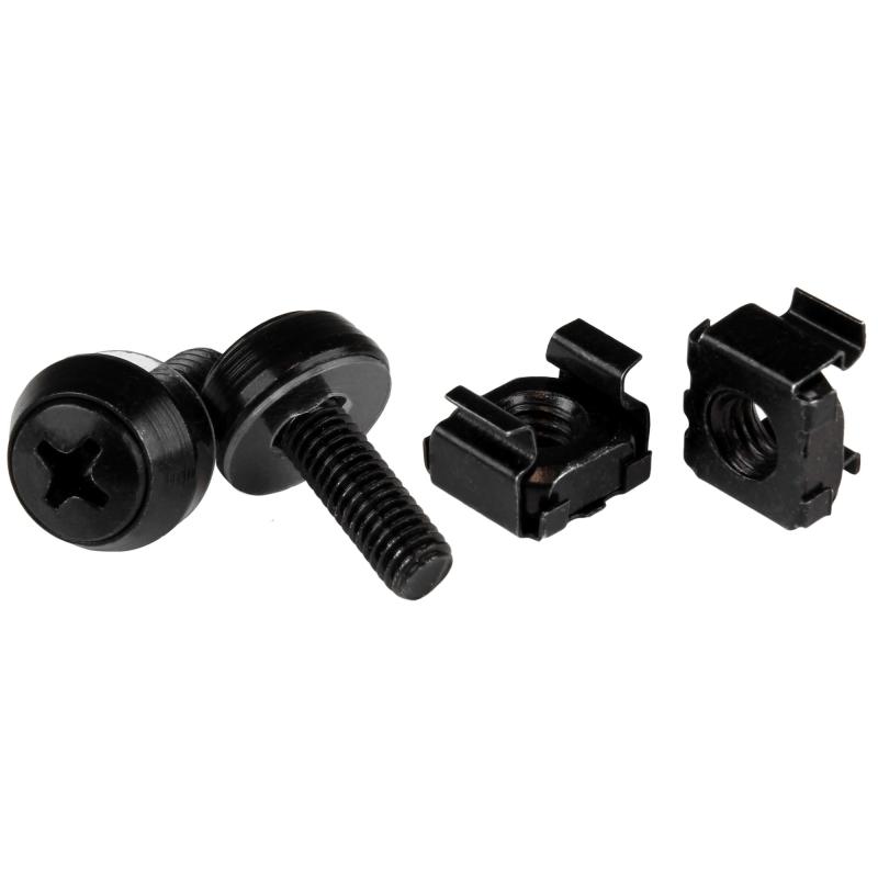 StarTech.com Lot de 50 Vis 10-32 de 12mm, Rondelles et Écrous Cage à Trou Carré avec Outil de Montage, Kit de Fixation pour Baies de Serveurs, Armoires et Boîtiers de 19" ou 10", Noir - TAA
