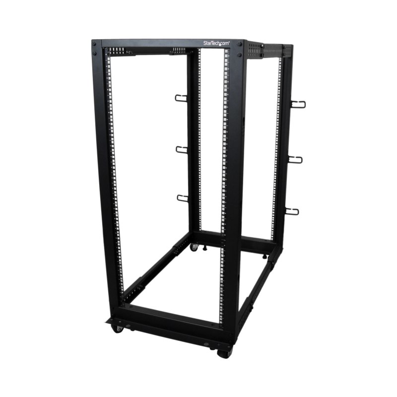 StarTech.com Rack Serveur Mobile 25U 4 Poteaux, Rack Réseau 19" 4 Poteaux avec Roulettes, Rack Roulant avec Profondeur Ajustable pour PC/AV/Données/Informatique - Roulettes, Pieds de nivellement ou Fixation au Sol