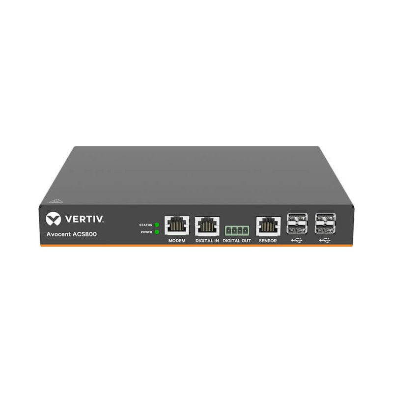 Vertiv Avocent 4-Port ACS800 Serial Console with analog modem, external AC/DC Power Brick - Global Datacenter PDU Power Cord