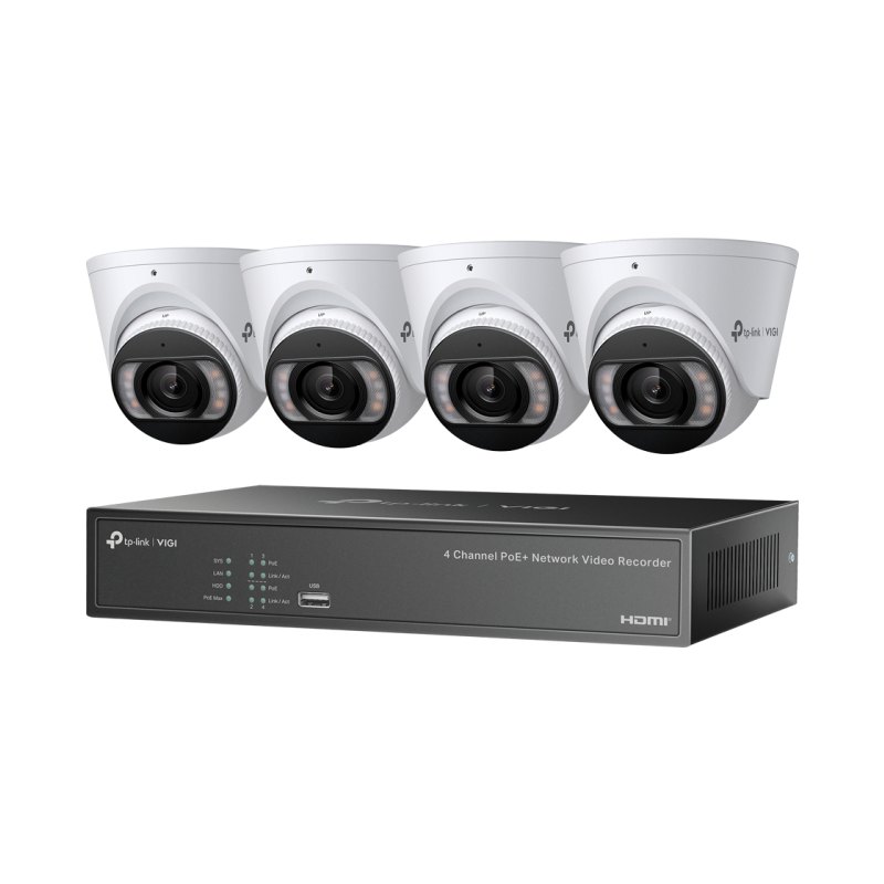 TP-Link KIT 4 VIDEOCAMERE VIGI NK4P-T4425-2T Turret 4MP Full-Color IPC e NVR 4 Canali PoE+ video surveillance kit Wired 4 channels