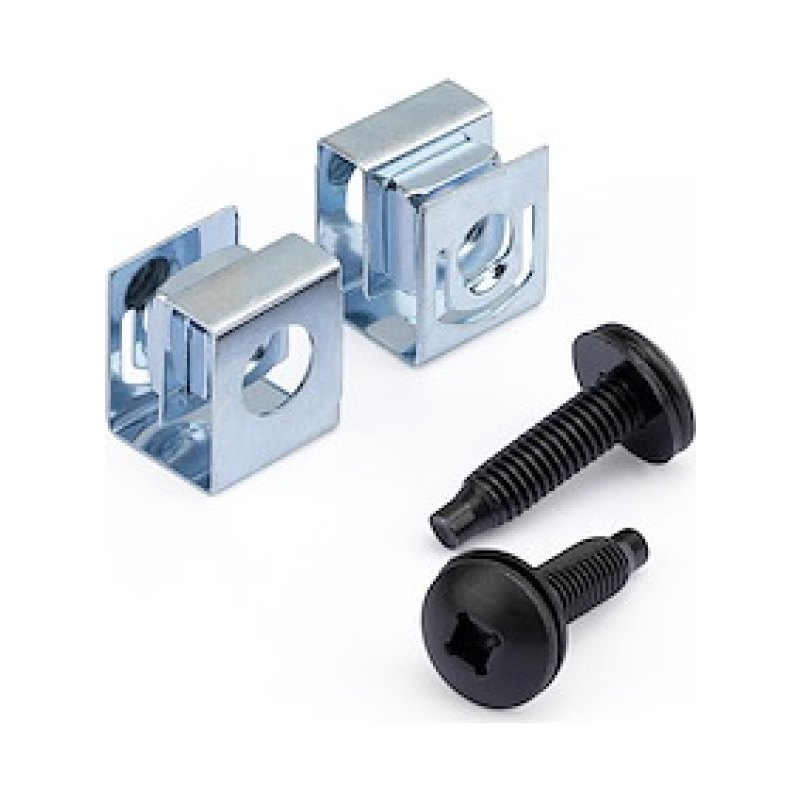 StarTech.com Lot de 50 Vis 10-32 de 19mm et Écrous à Clip à Trou Carré pour Baies de Serveurs, Armoires et Boîtiers de 19" ou 10", Noir et Argent - TAA