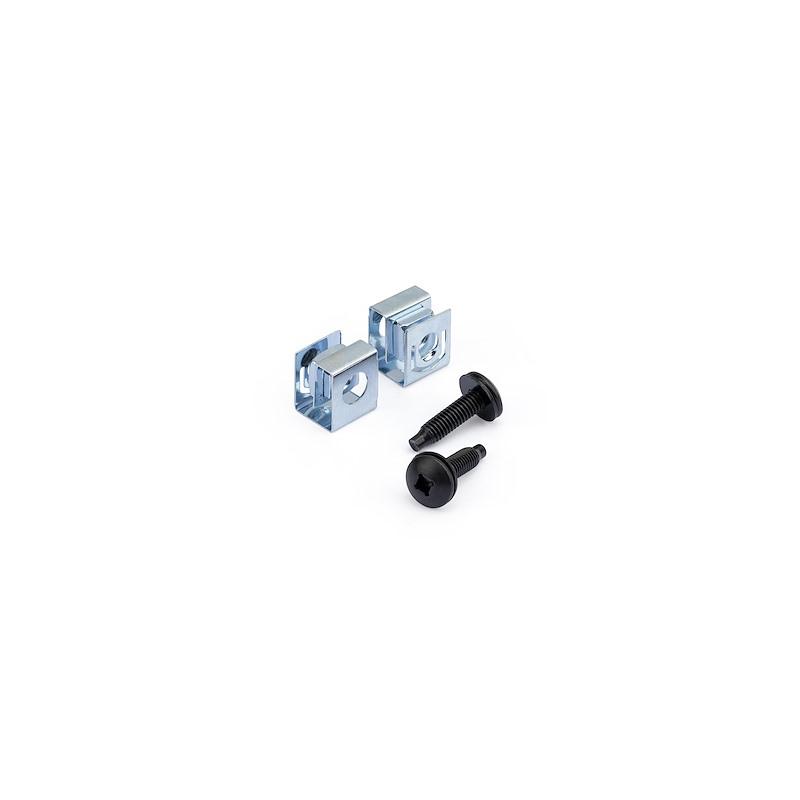 StarTech.com Lot de 50 Vis 10-32 de 19mm et Écrous à Clip à Trou Carré pour Baies de Serveurs, Armoires et Boîtiers de 19" ou 10", Noir et Argent - TAA