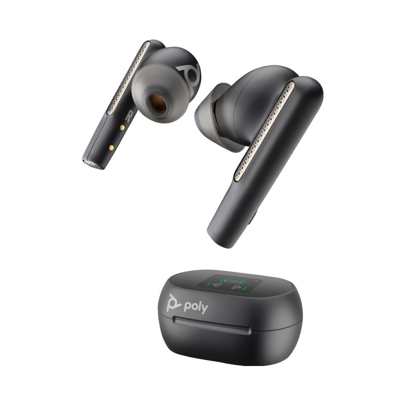 HP Poly Écouteurs noir charbon Poly Voyager Free 60+ UC M + adaptateur USB-C BT700 + étui de charge avec écran tactile