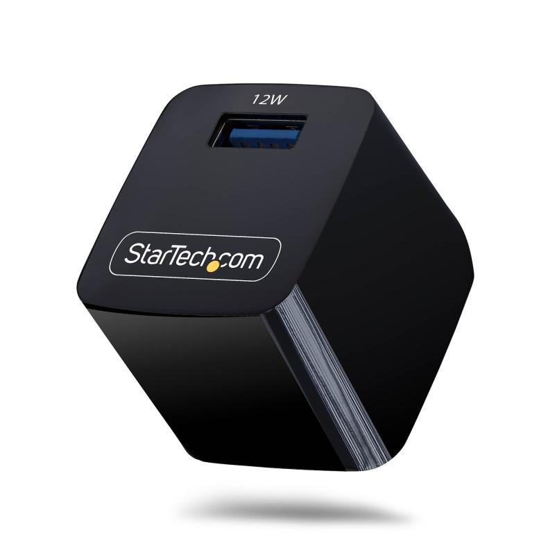 StarTech.com Chargeur mural USB-A 12 W monoposte, 1x USB-A, iPhone Pro/17/16, iPad, Samsung Galaxy, Chargeur USB portable, Chargeur mural USB Type A, Noir