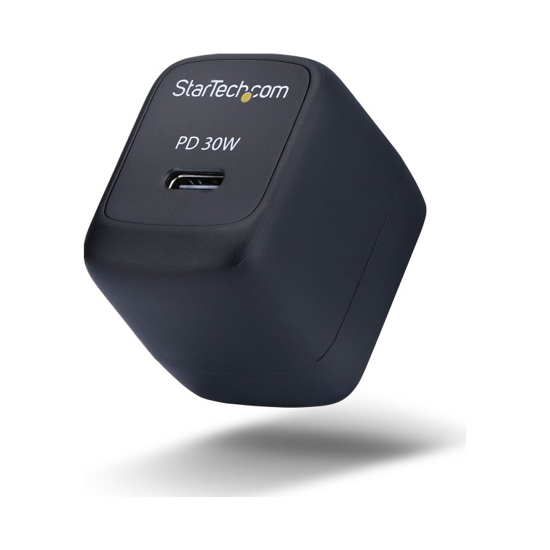 StarTech.com Chargeur mural USB-C 30W, Chargeur portable GaN avec alimentation USB Power Delivery Fast Charging, GaN 5V/9V/15/20V PD, Chargeur USB-C, Noir
