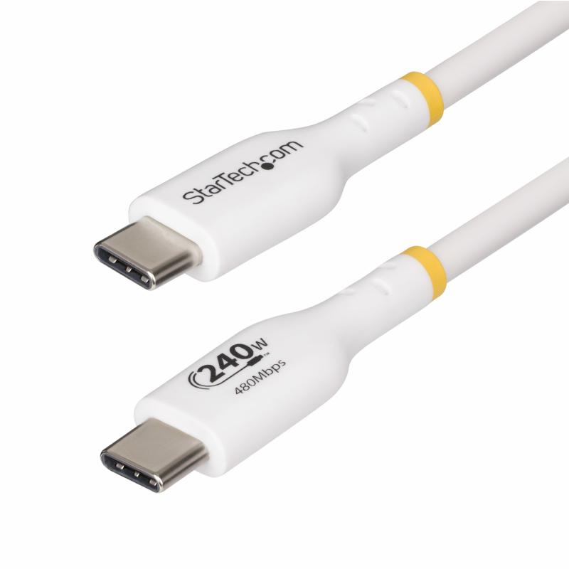 StarTech.com 6ft Blanc Câble de chargement USB-C, câble USB-C certifié USB-IF, 240W PD EPR, câble d'alimentation USB 2.0 Type-C pour ordinateur portable, câble de transfert de données USB-C, gaine en TPE