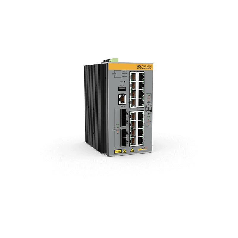 Allied Telesis AT-IE340-20GP-80 Géré L3 Gigabit Ethernet (10/100/1000) Connexion Ethernet, supportant l'alimentation via ce port (PoE) Gris