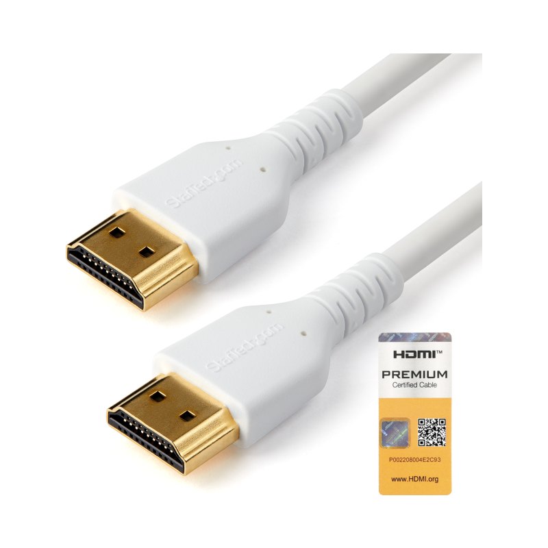 StarTech.com Câble HDMI Fin de 2m, Câble HDMI 2.0 Flexible Certifié Premium avec Ethernet, UHD 4K 60Hz HDR10, Conception Durable en Fibre d'Aramide avec Gaine en TPE, Blanc