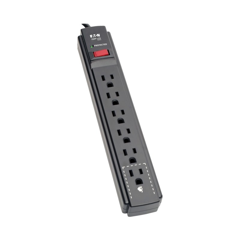 6Out Surge Protector Power Strip 15Ft Cord 790J Black